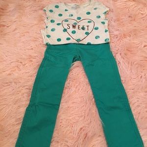 Osh Kosh Toddler Girl Green Chino Pants & Top